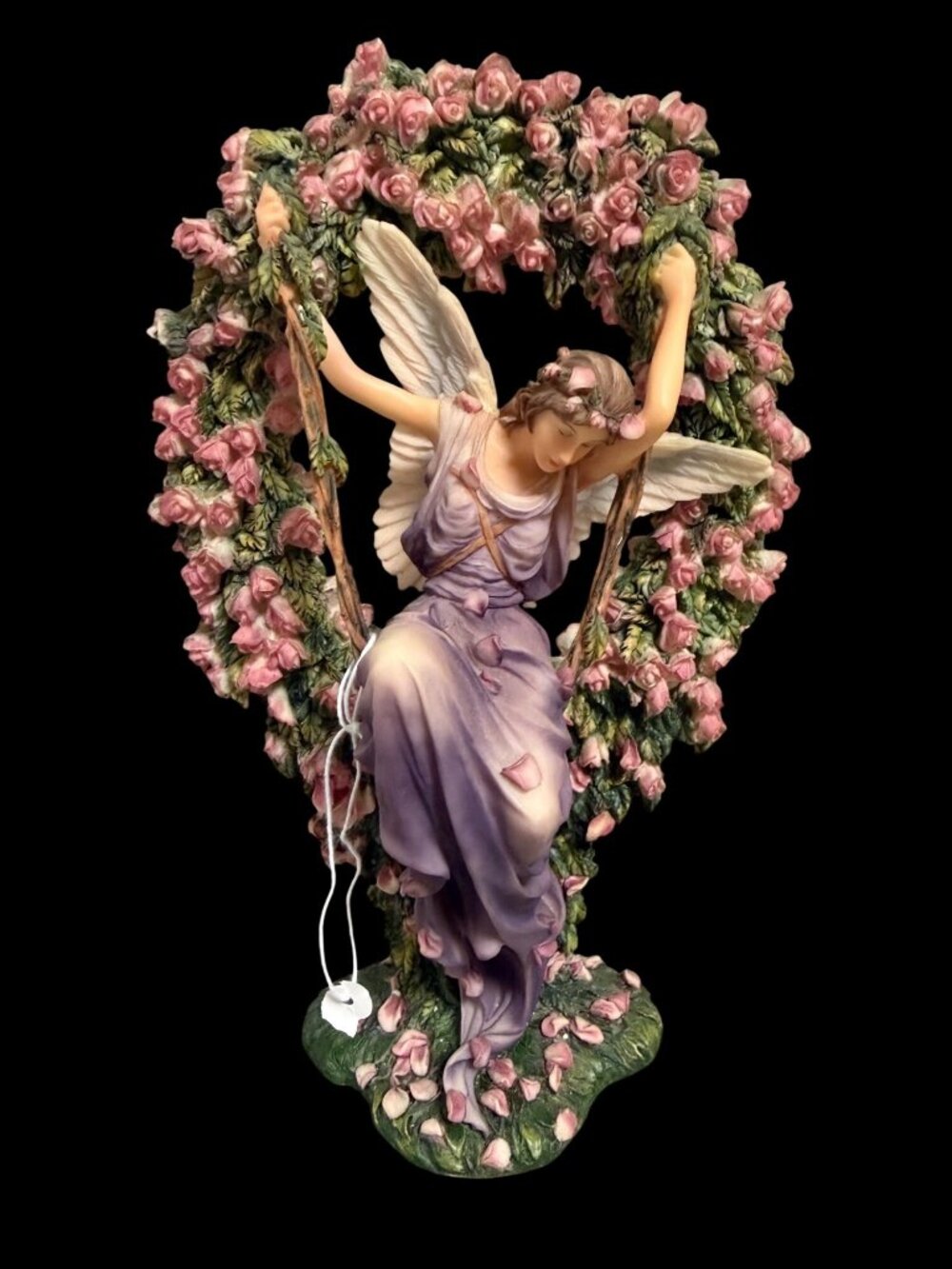 Pacific Giftwear The Gatekeeper Angel Fairy Figurine On Rose Swing Resin Fantasy